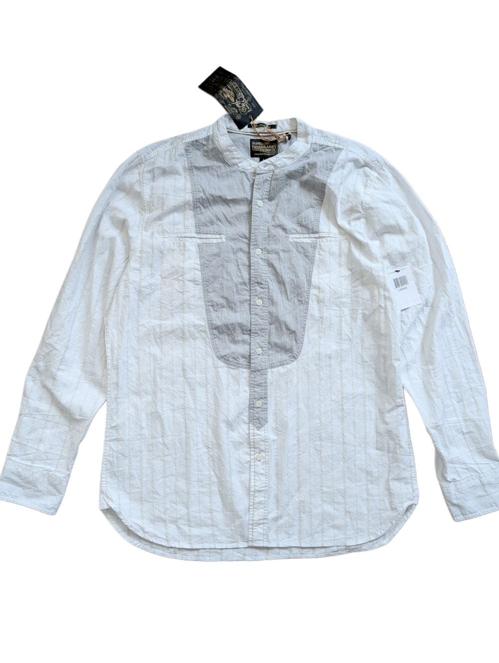 Third & Army Mens White Gray Deadstock Button Down Striped Shirt NWT Size Large
